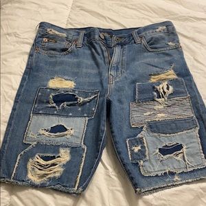 Polo boys denim patch distressed shorts
